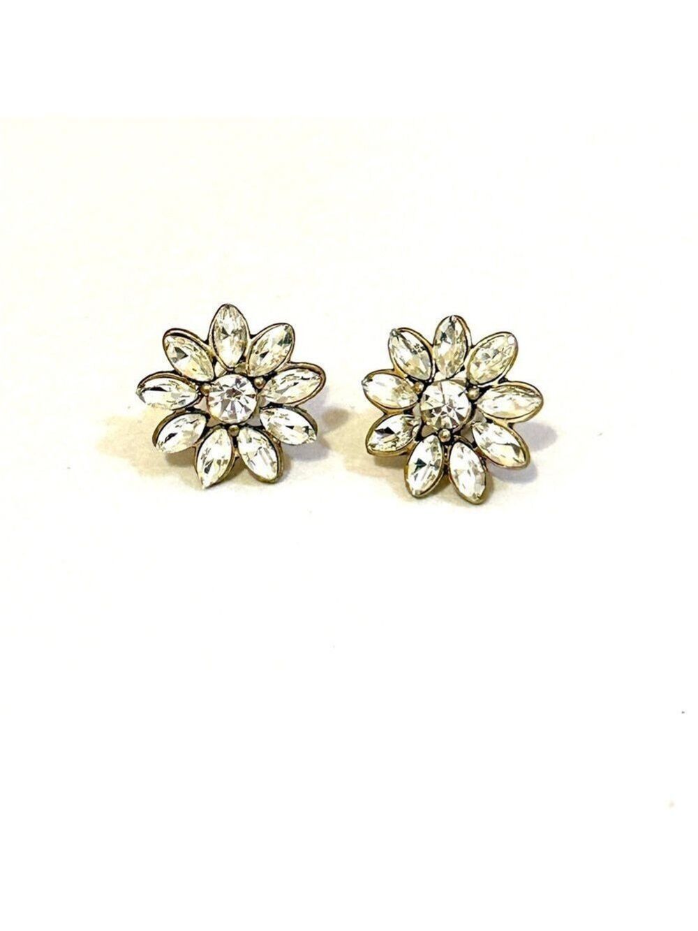 White House Black Market Gold Crystal Flower Stud Earrings